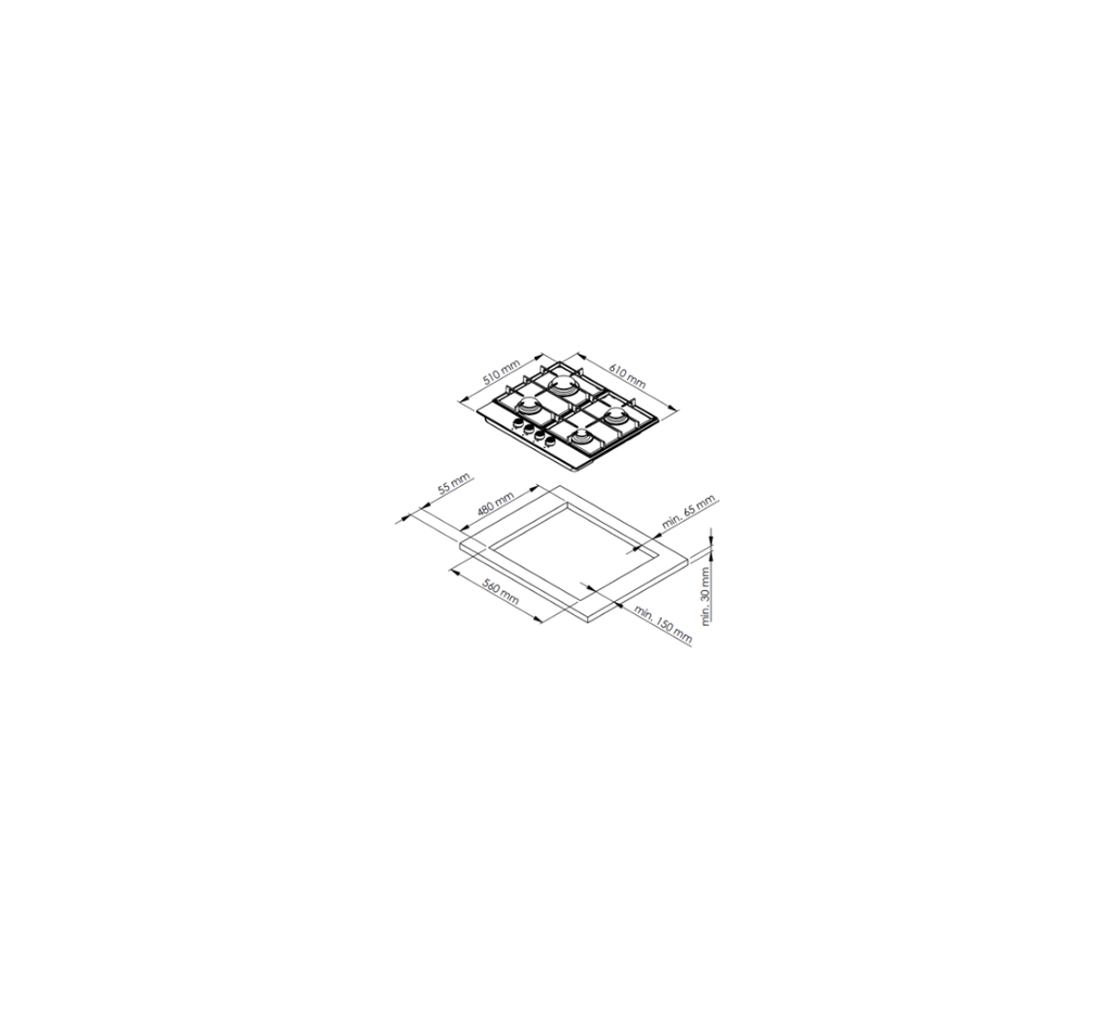 VON BI HOB VBBV6041WFK 60CM 4E CERAMIC DUAL Z 