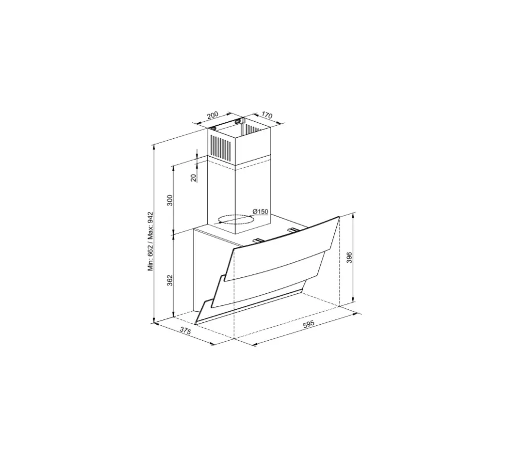 SIMFER BI HOOD SM8678 60CM BLK GLASS INCLINED 