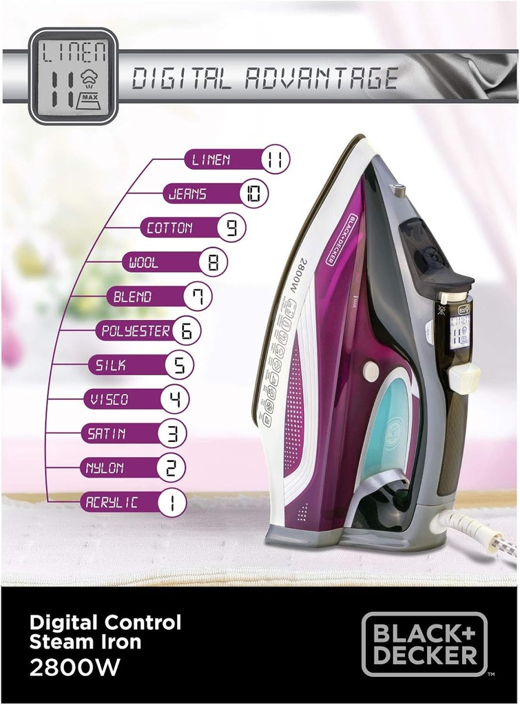 Black and Decker X2250-B5 2800W Digital Steam Iron, Anodized Soleplate