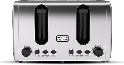 BLACK+DECKER ET444-B5 4 Slice Parallel Slot Toaster - Stainless Steel