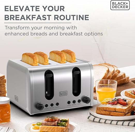BLACK+DECKER ET444-B5 4 Slice Parallel Slot Toaster - Stainless Steel