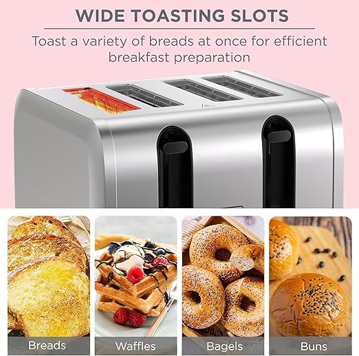 BLACK+DECKER ET444-B5 4 Slice Parallel Slot Toaster - Stainless Steel