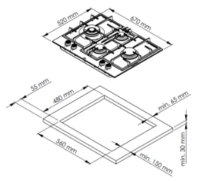 VON BI HOB VBBG6541WFX 65CM 4G FFD DUAL WOK S