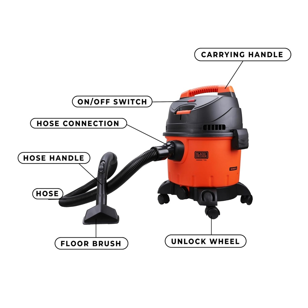 B+D WDBD15-B5  Wet & Dry Vacuum Cleaner, 1400W, 15L tank