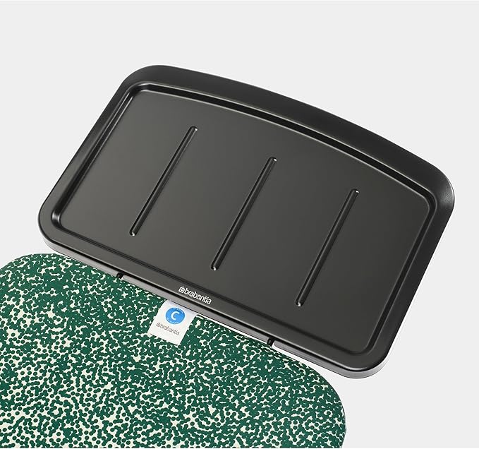 Brabantia Ironing Tables B, 124x45 cm, Solid Steam Unit Holder, 25mm Frame- Black Frame, Fairtrade Cotton- New Dawn