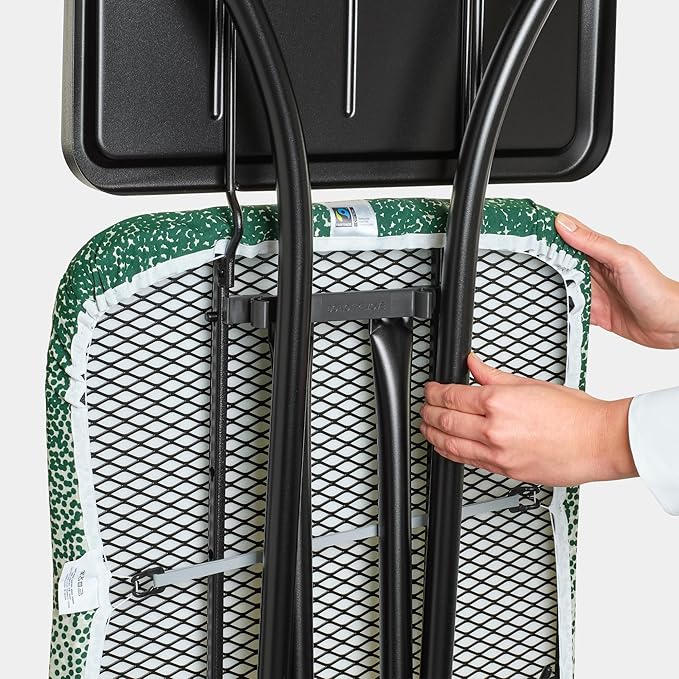 Brabantia Ironing Tables B, 124x45 cm, Solid Steam Unit Holder, 25mm Frame- Black Frame, Fairtrade Cotton- New Dawn