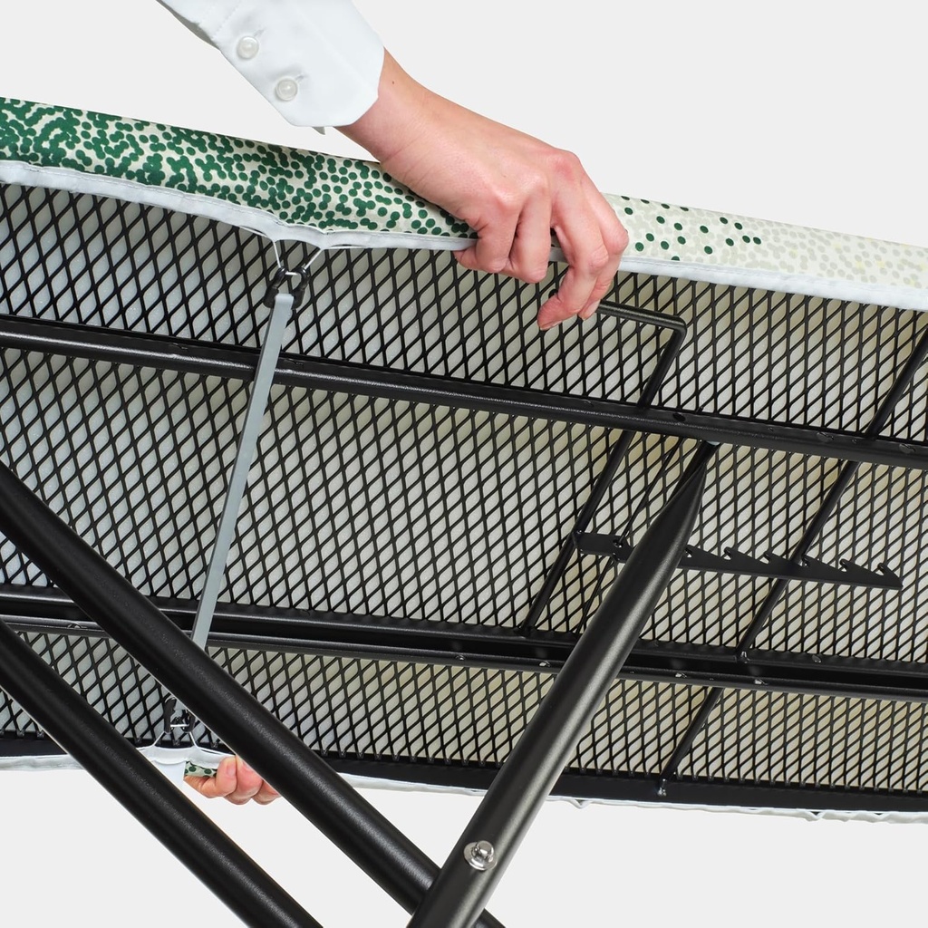 Brabantia Ironing Tables B, 124x45 cm, Solid Steam Unit Holder, 25mm Frame- Black Frame, Fairtrade Cotton- New Dawn