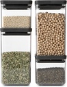 Brabantia Set of 4 Tasty+ Stackable Square Canisters, 2 x 0.7 litre and 2 x 1.6 litre / Dark Grey 