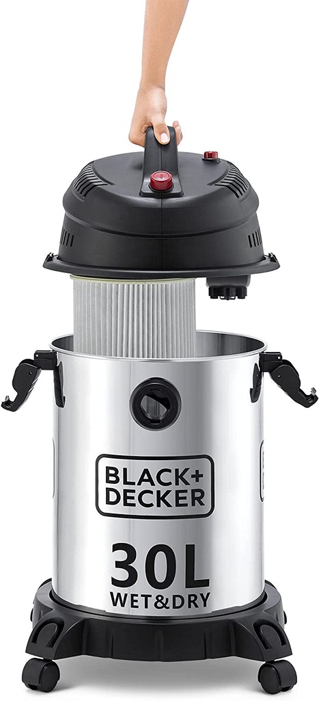B&D VACUUM CLEANER WV1450-B5 30L POT WET & DRY, STAINLESS STEEL