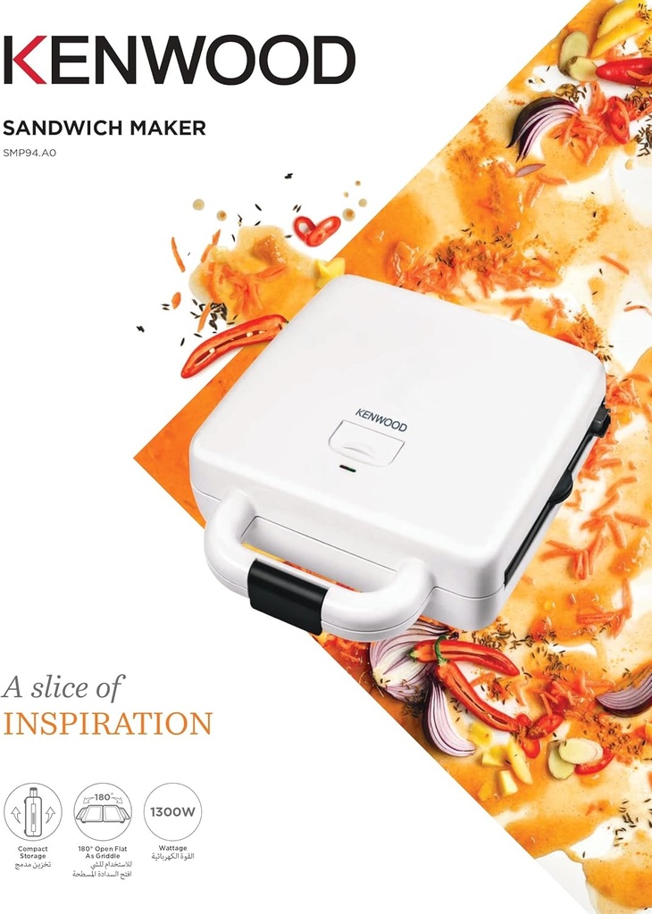 KENWOOD SANDWICH MAKER, SMP94.A0WH 4 SLOTS 2 IN 1  