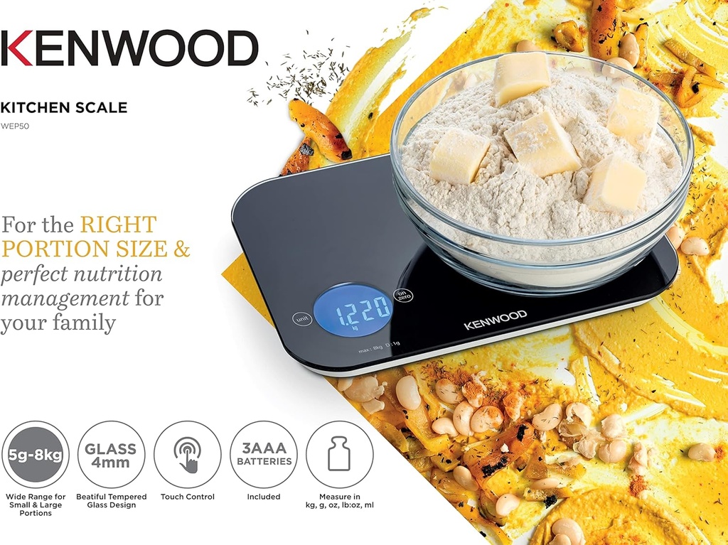 KENWOOD DIGITAL KITCHEN SCALE WITH 6 WEIGHING UNITS WEP50.000BK 