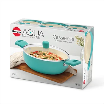 Hawkins Casserole IUC30G Aqua Die Cast Cook n Serve 3 Litre with Glass Lid