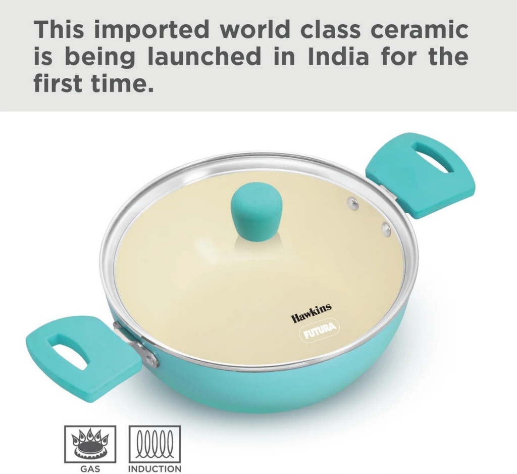 Hawkins Casserole IUC20G Aqua Die Cast Cook n Serve 2 Litre with Glass Lid