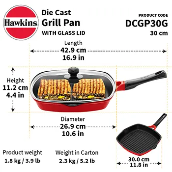 Hawkins Die Cast Grill Pan DCGP30G 30 cm with Glass Lid