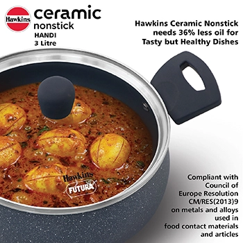 Hawkins Handi ICH30G, 3 Litre, Induction Compatible, Ceramic Nonstick with Glass Lid