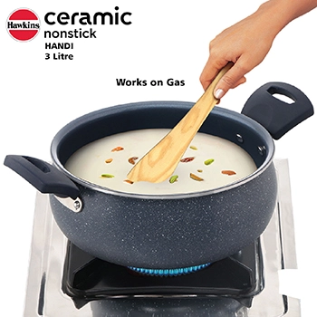 Hawkins Handi ICH30G, 3 Litre, Induction Compatible, Ceramic Nonstick with Glass Lid
