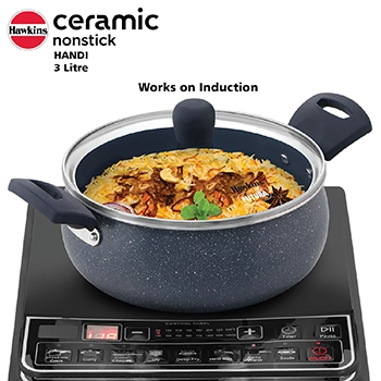 Hawkins Handi ICH30G, 3 Litre, Induction Compatible, Ceramic Nonstick with Glass Lid