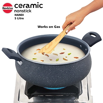 Hawkins Handi ICH50G, 5 Litre, Induction Compatible, Ceramic Nonstick with Glass Lid 