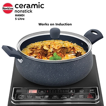 Hawkins Handi ICH50G, 5 Litre, Induction Compatible, Ceramic Nonstick with Glass Lid 