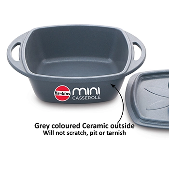 Hawkins Die Cast Square Mini Casserole MCSG75 Grey 0.75 Litre with Glass Lid