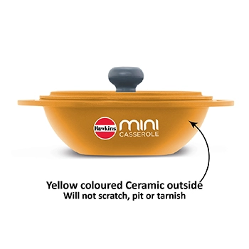 Hawkins Die Cast Round Mini Casserole MCRY75 Yellow 0.75 Litre with Glass Lid 