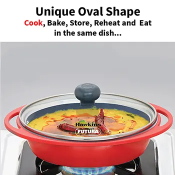 Hawkins Die Cast Oval Mini Casserole DCR75G Red 0.75 Litre with Glass Lid