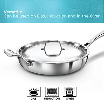 Hawkins SS Frying Pan PSF26, Stainless Steal, Induction Compatible, Tri-ply PRO, 26 cm