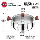 Hawkins SS Tri-ply Handi SSH50G, Stainless Steal, Induction Compatible, 5 Litre with Glass Lid