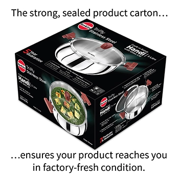 Hawkins SS Tri-ply Handi SSH50G, Stainless Steal, Induction Compatible, 5 Litre with Glass Lid