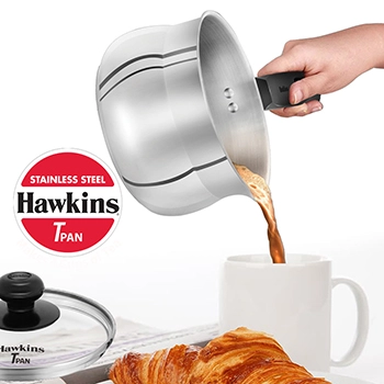 Hawkins Stainless Steel T Pan SST15G,1.5 Litre, Induction Compatible with Glass Lid (4.7 mm Thick)