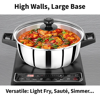 Hawkins SS Cook n Serve Casserole SSCB30G, 3 Litre, Stainless Steal, Induction Compatible  with Glass Lid