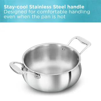 Hawkins SS Tri-ply PRO Handi PSH30S, Stainless Steal, Induction Compatible, 3 Litre with SS Lid