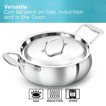 Hawkins SS Tri-ply PRO Handi PSH30S, Stainless Steal, Induction Compatible, 3 Litre with SS Lid