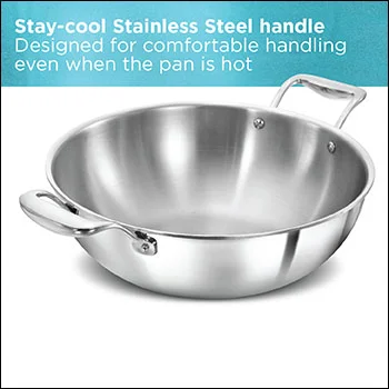 Hawkins SS Tri-ply PRO Deep-Fry Pan PSK50S, Induction Compatible,Stainless Steel, 5 Litre with SS Lid