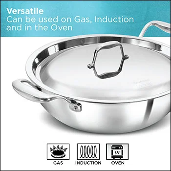 Hawkins SS Tri-ply PRO Deep-Fry Pan PSK50S, Induction Compatible,Stainless Steel, 5 Litre with SS Lid