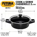 Futura Casserole INCB20G, 2 Litre, Induction Compatible, Cook n Serve  with Glass lid