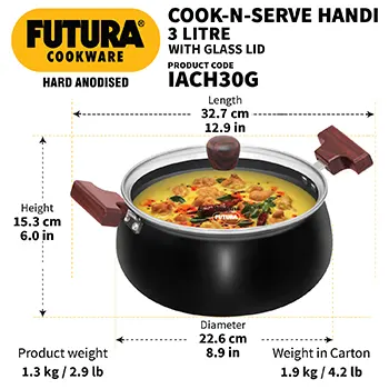 Futura Cook-n-Serve Handi, IACH30G, Induction Compatible Hard Anodised  3 Litre