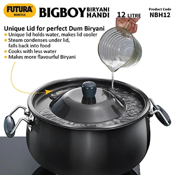 Futura Nonstick Biryani Handi NBH12, 12 Litre with Hard Anodised Lid (4.06 mm Thick)