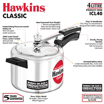 Hawkins Pressure Cooker ICL40 Classic 4 Litre 