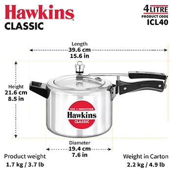 Hawkins Pressure Cooker ICL40 Classic 4 Litre 