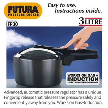 Futura Pressure Cooker IFP30 Hard Anodised 3 Litre (works of Gas+Induction)