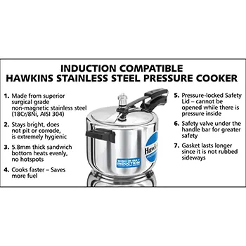 Hawkins Pressure Cooker HSS50 Stainless Steel 5 Litre (Induction)