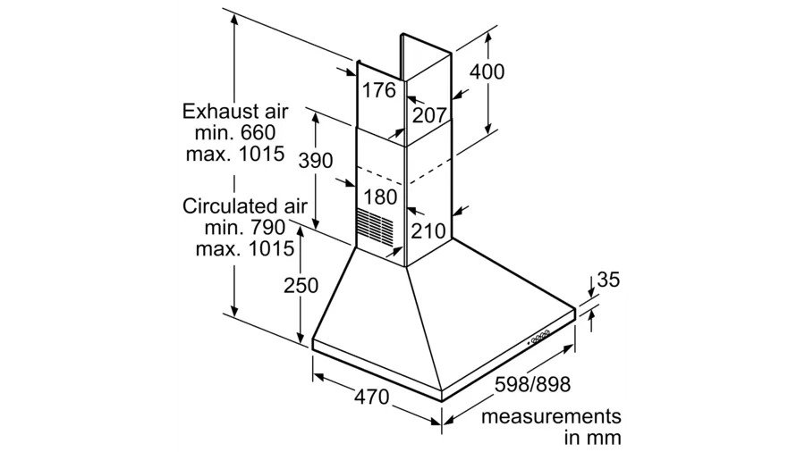 BOSCH BI HOOD DWP64CC50Z 60CM SS CHIMNEY WALL MOUNTED