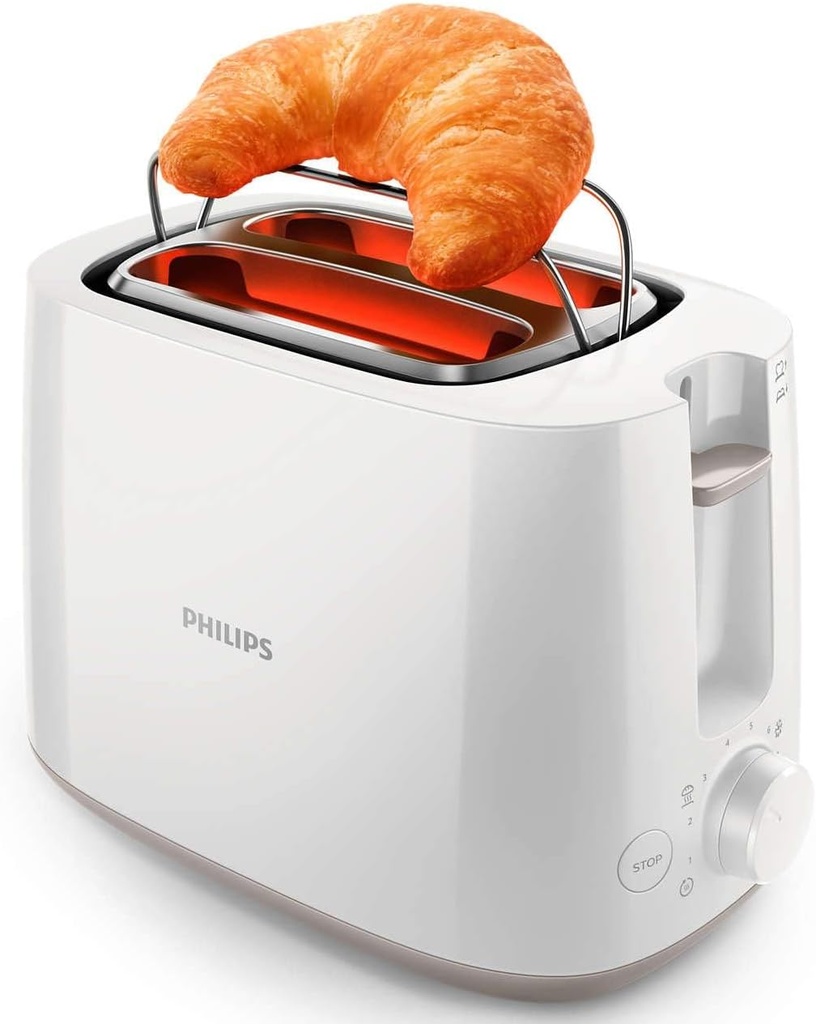 Philips Daily Collection Toaster - 900W, 8 Setting, Integrated Bun Warming Rack, Compact Design - HD2581/01