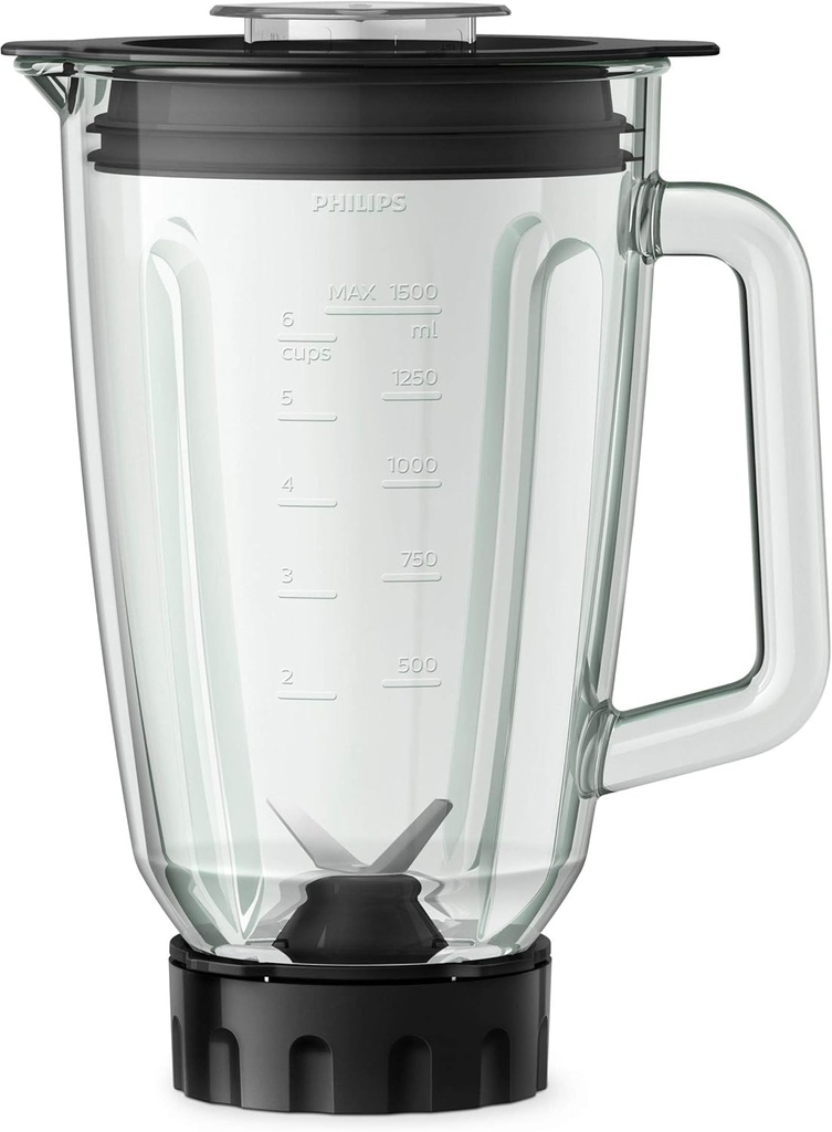 PHILIPS Series 5000 Blender, Metallic, 1000W metal, variable speed, 2l glass jar, 1 tumbler, problend 6, pulse button HR3573/91. 2 years warranty