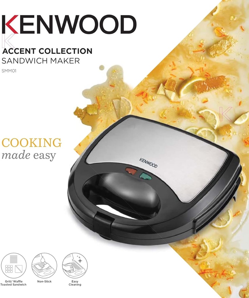 KENWOOD SANDWICH MAKER SMM01 3 IN 1 SANDWICH, GRILL/GRIDDLE, WAFFLE, DUAL PLATE PRESS FOR TOASTIES, EASY TO USE & CLEAN, NON-STICK PLATES, COMPACT SIZE BREAD TOASTER