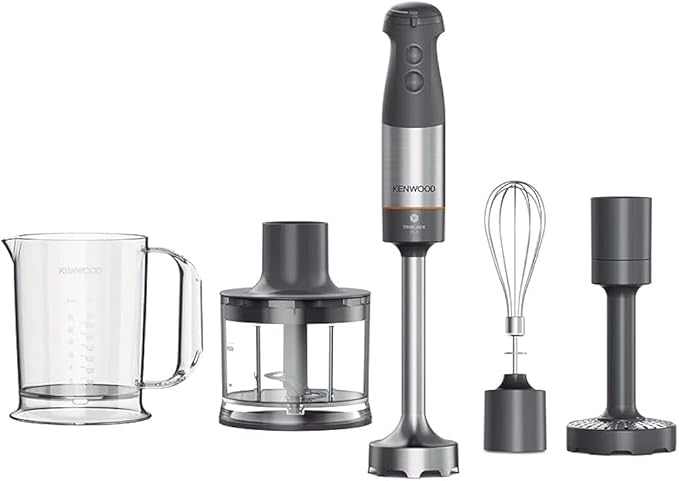 KENWOOD TRIBLADE XL HAND BLENDER, MIXER WITH CHOPPER 500ML, METAL WHISK AND MASHER, HBM60.307GY