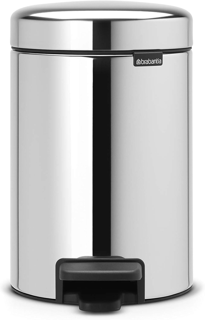 [113147] Brabantia NewIcon Pedal Bin, 3 litre, Plastic Bucket, Brilliant Steel