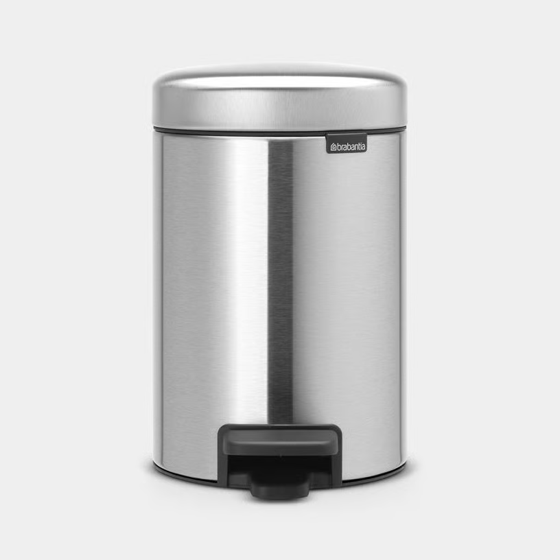 [112164] Brabantia NewIcon Pedal Bin, 3 litre, Plastic Bucket, Matt Steel Fingerprint Proof