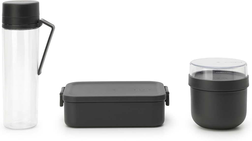 Brabantia Make & Take Breakfast n Lunch Set, 3pcs, Dark Grey-WaterBottle-Breakfast Bowl-Lunch Box M